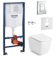 Комплект: унитаз подвесной Imprese KUBIK Rimless с сиденьем + инсталляция Grohe (c06810203+38772001)